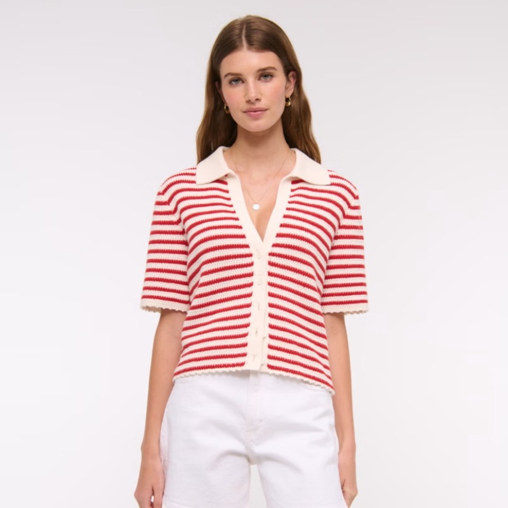 Abercrombie short sleeve crochet polo